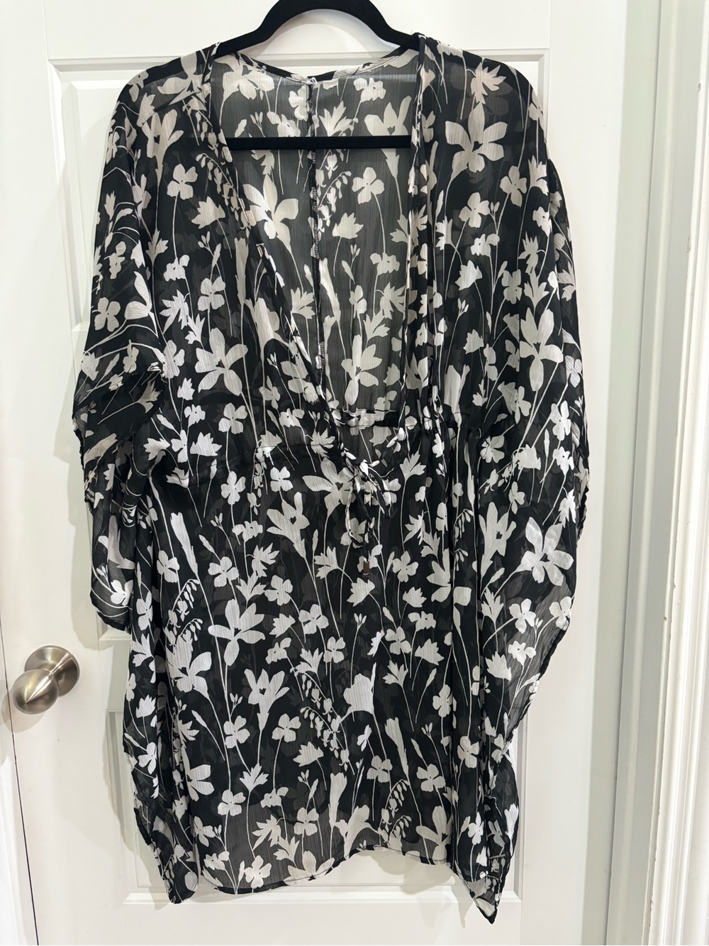 Black Sheer Floral Tunic Cover-Up size large